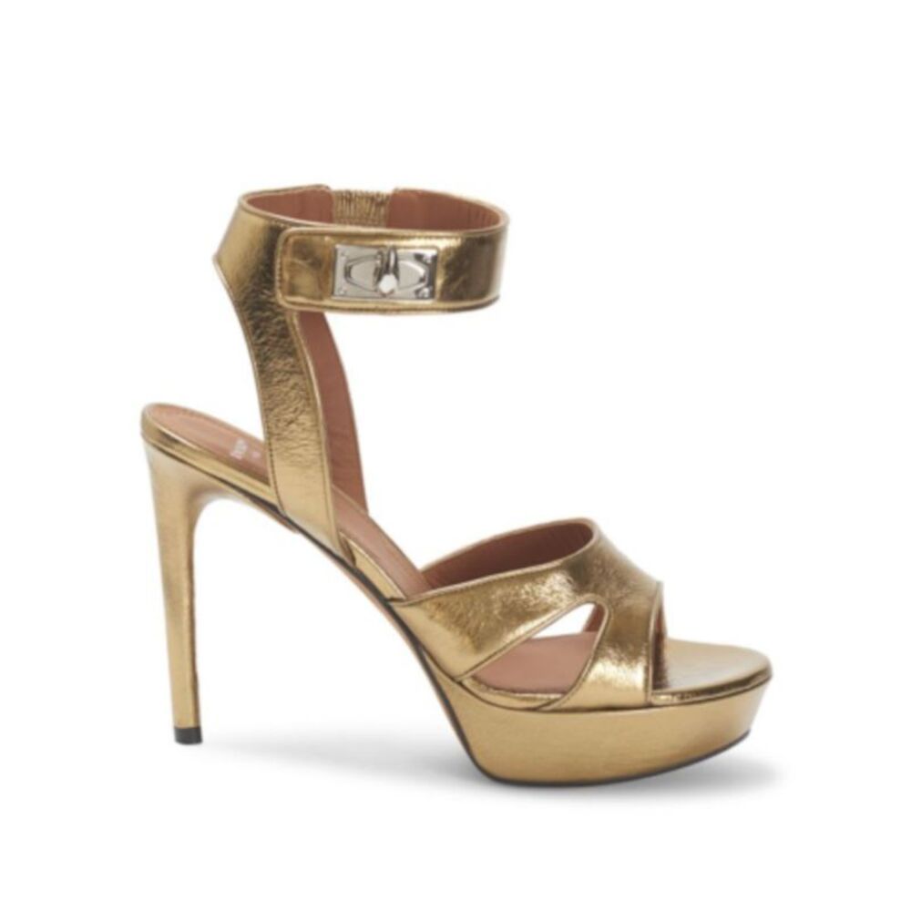 GIVENCHY Womens Gold 1-1/2" Platform Round Toe Stiletto Leather Heeled Sandal 40 - Picture 4 of 4